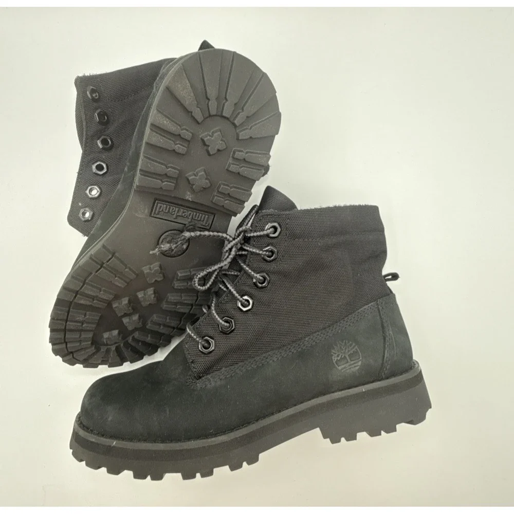 Timberland Roll Top Boots Leather Textile‎ black Kids boys Size 4 one w/o laces